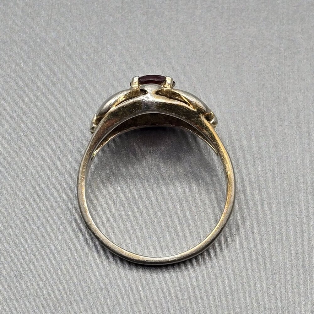 Vintage Sterling Silver Garnet Ring Size 9 Repousse Signed STS Art Nouveau Style - Picture 6 of 13